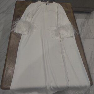 16ARLINGTON Billie Mid Dress UK16 US12 IT48 XXLFeather CuffsNew $1579.00